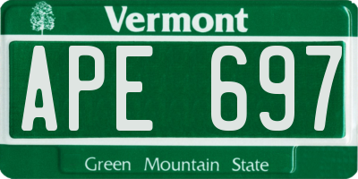 VT license plate APE697
