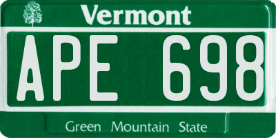 VT license plate APE698