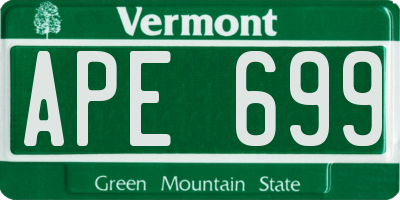 VT license plate APE699