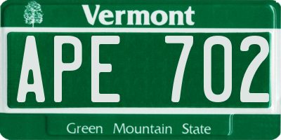 VT license plate APE702