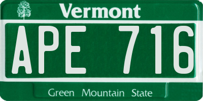 VT license plate APE716