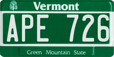 VT license plate APE726