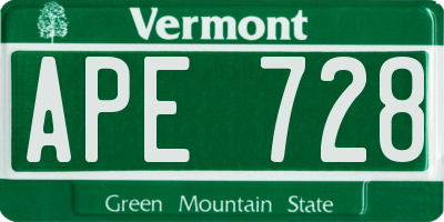 VT license plate APE728