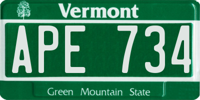 VT license plate APE734