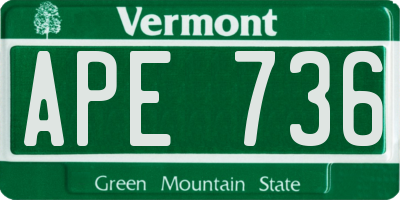 VT license plate APE736