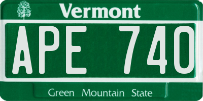 VT license plate APE740