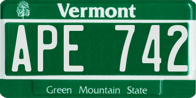 VT license plate APE742