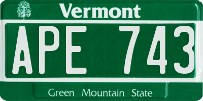 VT license plate APE743