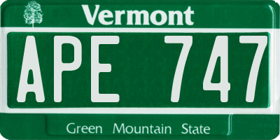 VT license plate APE747