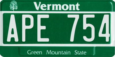 VT license plate APE754