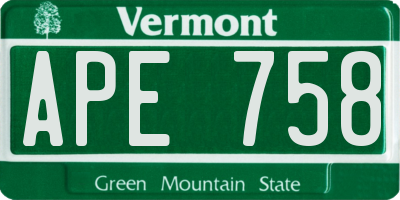 VT license plate APE758