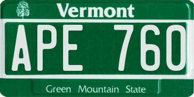 VT license plate APE760