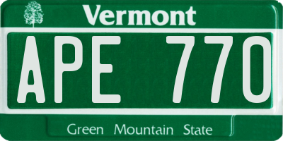 VT license plate APE770