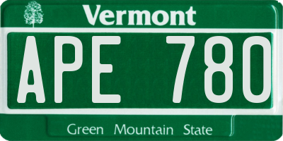 VT license plate APE780