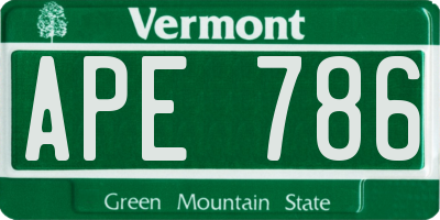 VT license plate APE786