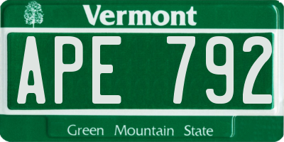 VT license plate APE792