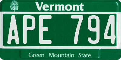 VT license plate APE794