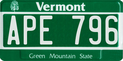 VT license plate APE796