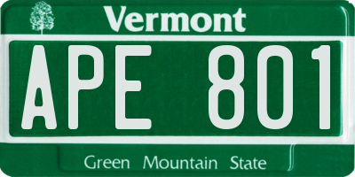 VT license plate APE801