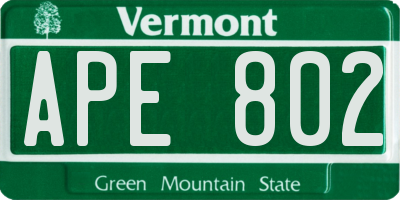 VT license plate APE802
