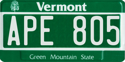 VT license plate APE805
