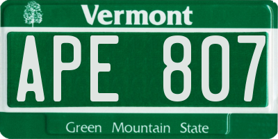 VT license plate APE807
