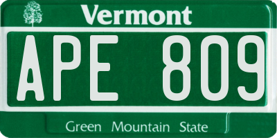 VT license plate APE809