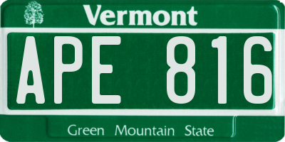 VT license plate APE816