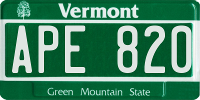 VT license plate APE820
