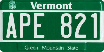 VT license plate APE821