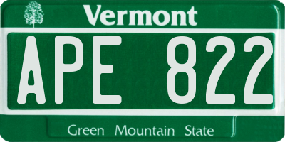 VT license plate APE822