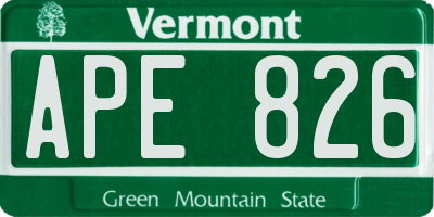 VT license plate APE826