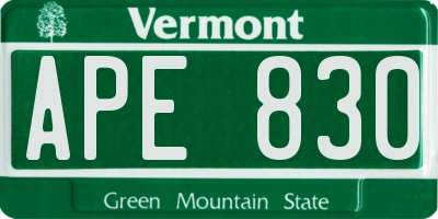 VT license plate APE830