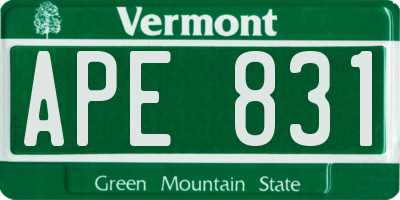 VT license plate APE831