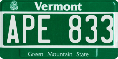VT license plate APE833