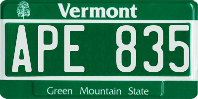 VT license plate APE835