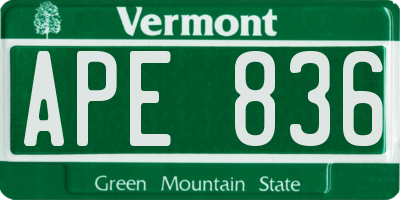 VT license plate APE836
