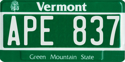 VT license plate APE837