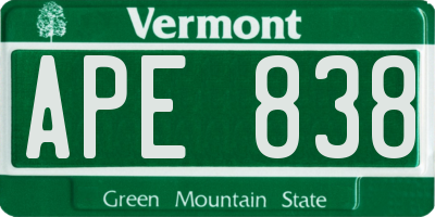 VT license plate APE838