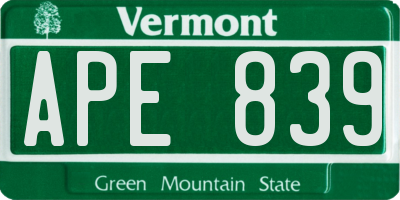 VT license plate APE839