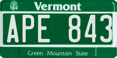 VT license plate APE843