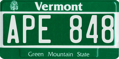 VT license plate APE848