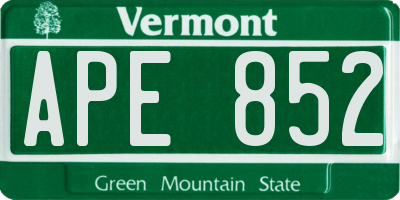 VT license plate APE852