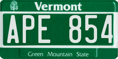 VT license plate APE854