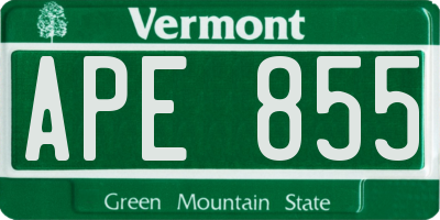 VT license plate APE855