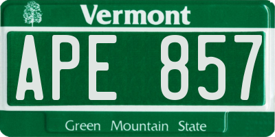 VT license plate APE857