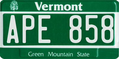 VT license plate APE858