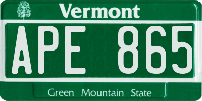 VT license plate APE865