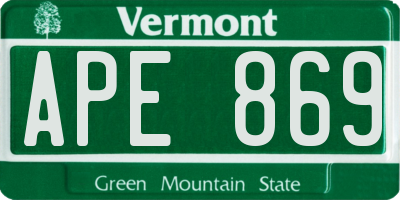 VT license plate APE869