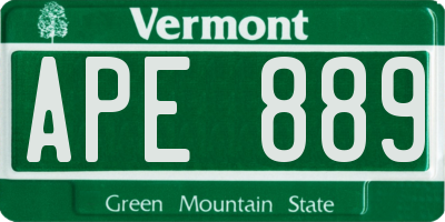 VT license plate APE889